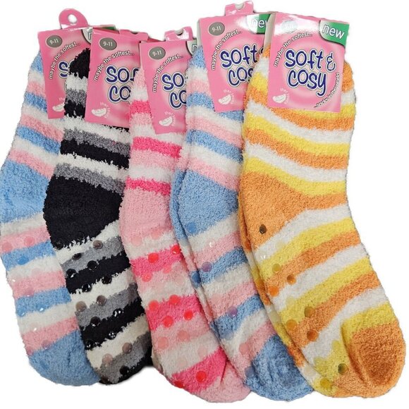 iBerryNY Accessories - Women Non-Slip Grip Socks Super Soft Winter Cozy Slipper Sock Size 9-11 6 Pairs